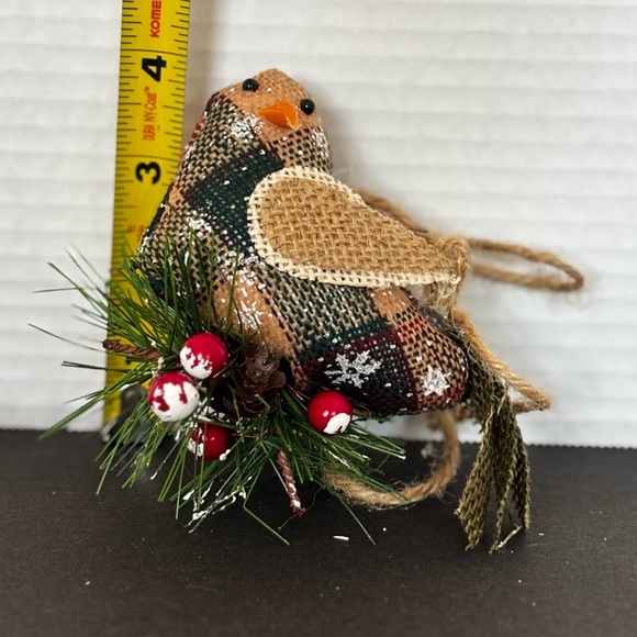 Set Of 2 Bird Christmas Ornaments Vintage Flocked  Branch Berries Pine Cone - Picture 7 of 8